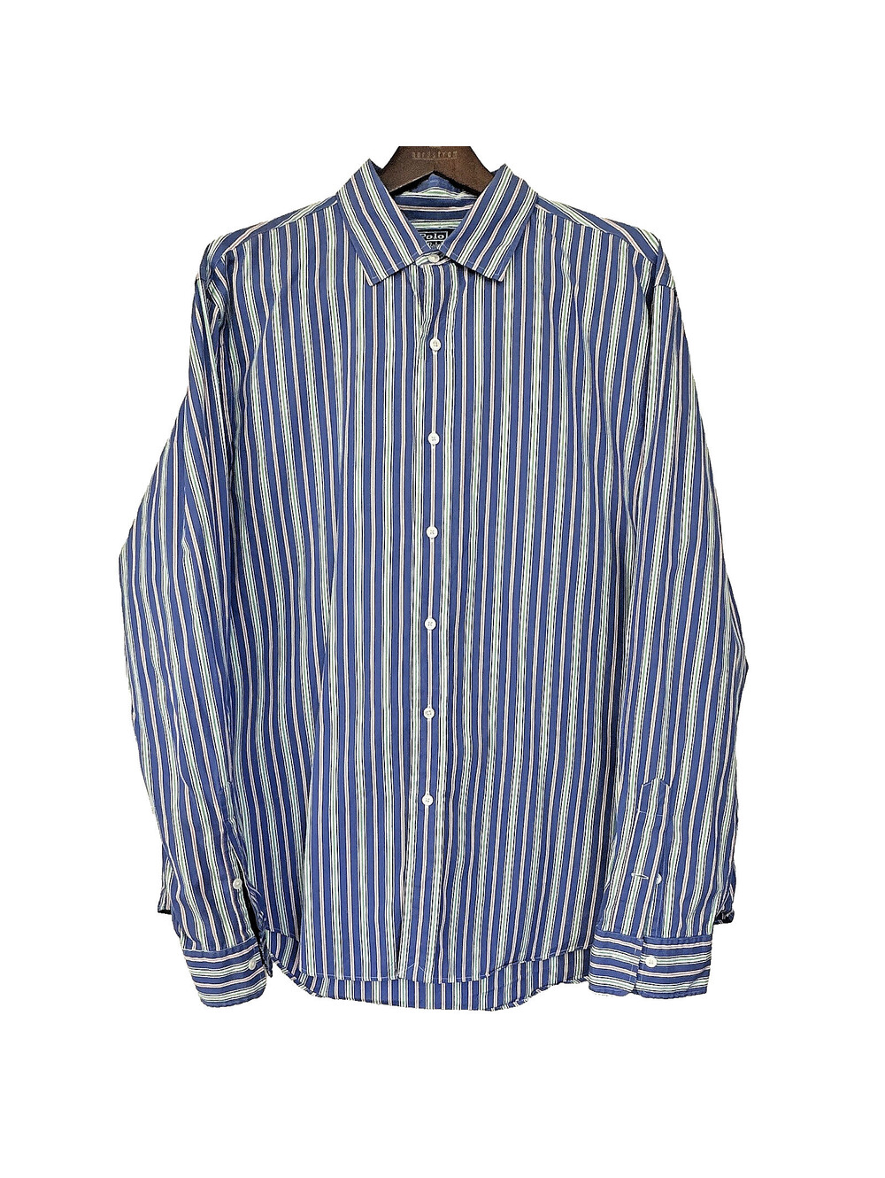 Polo Ralph Lauren Men's Size XXL Long Sleeve Blue w Orange/Green Stripes